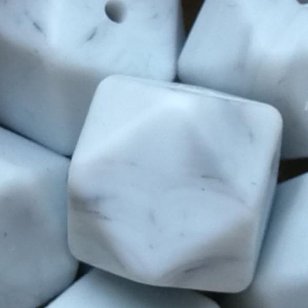 Silikonperle Hexagon Marmor-Grau