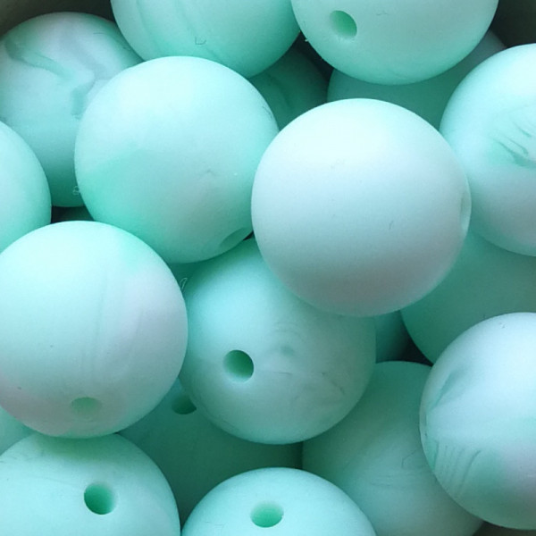 Silikonperle Rund Marmor-Mint 15mm