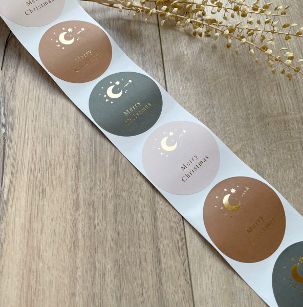 10 RUNDE AUFKLEBER "MERRY CHRISTMAS" GESCHENKAUFKLEBER