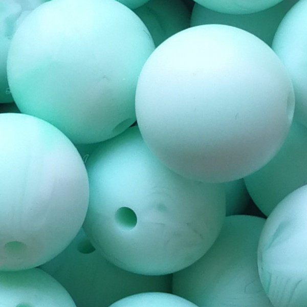 SILIKONPERLE RUND "MARMOR-MINT" 12MM