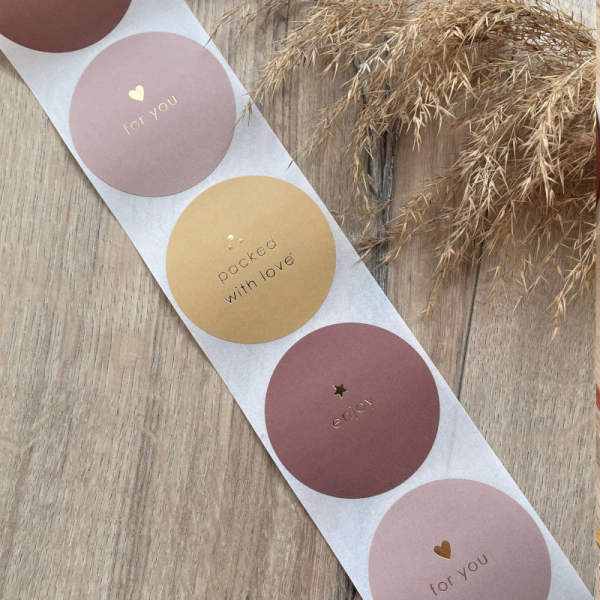 10x AUFKLEBER RUND PACKED WITH LOVE / FOR YOU / ENJOY - GESCHENKAUFKLEBER