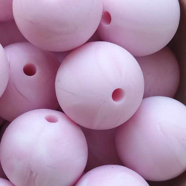 Silikonperle Rund Marmor - Rosa 15mm
