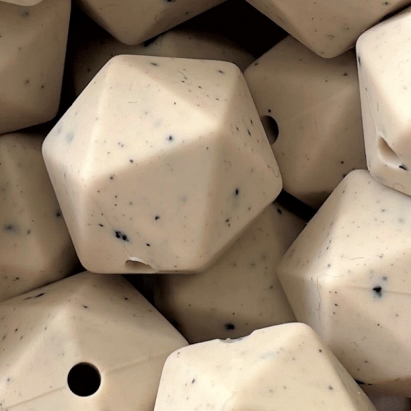 SILIKONPERLE IKOSAEDER "BEIGE-GRANIT" 14MM