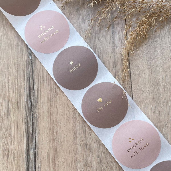 10x AUFKLEBER RUND PACKED WITH LOVE / FOR YOU / ENJOY - GESCHENKAUFKLEBER