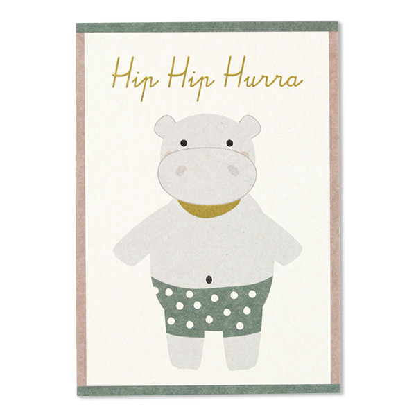 POSTKARTE "HIP HIP HURRA" MIT NILPFERD