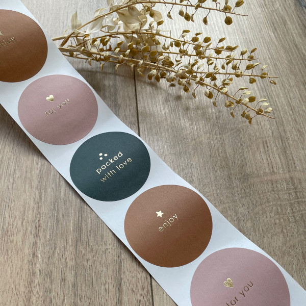 10x AUFKLEBER RUND PACKED WITH LOVE / FOR YOU / ENJOY - GESCHENKAUFKLEBER