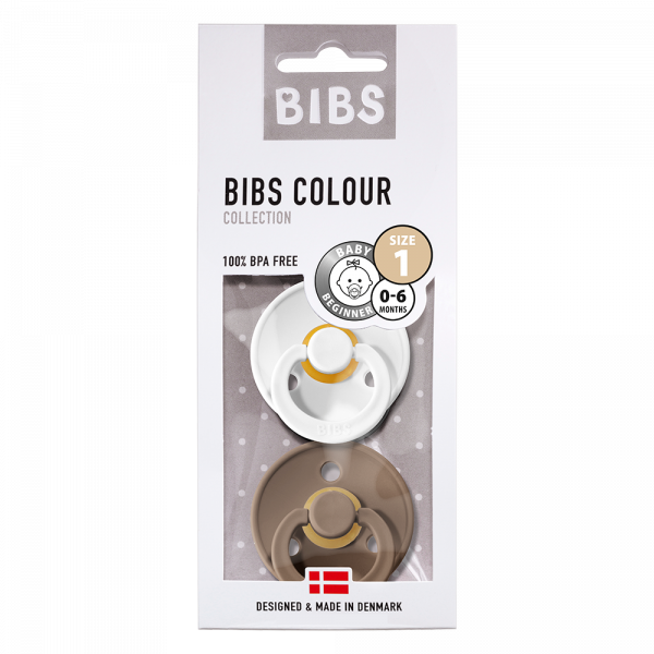 BIBS SCHNULLER - WHITE / DARK OAK - GRÖSSE 1