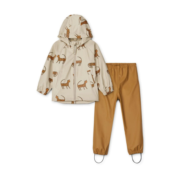 Liewood | Moby printed Rainwear Leopard / Sandy Mix - Matschkleidung Hose und Jacke Gr.116