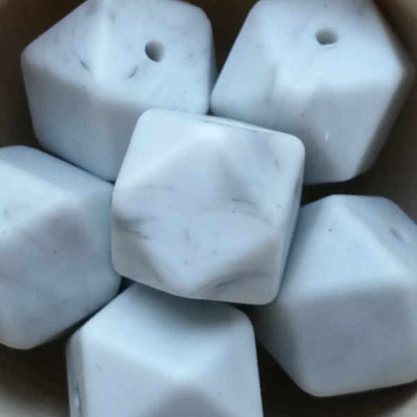 Silikonperle Hexagon Marmorgrau