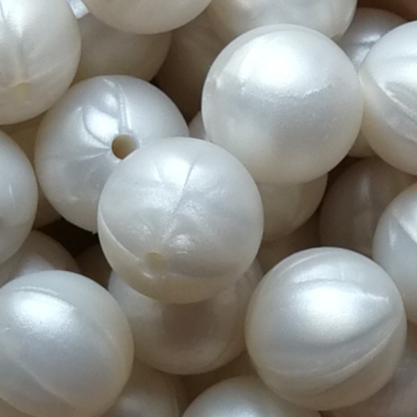 SILIKONPERLE RUND "MATALLIC WEISS" 15MM