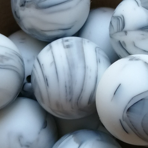 SILIKONPERLE RUND "MARMOR" 19MM