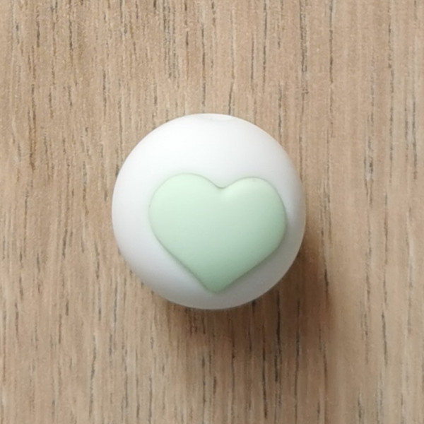 Motivperle Herz Weiß/Mint