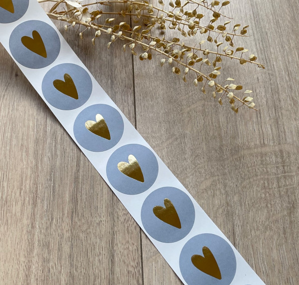 10X HERZ AUFKLEBER RUND BLAU / GOLD