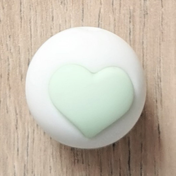 Silikonperle Herz Weiß/Mint