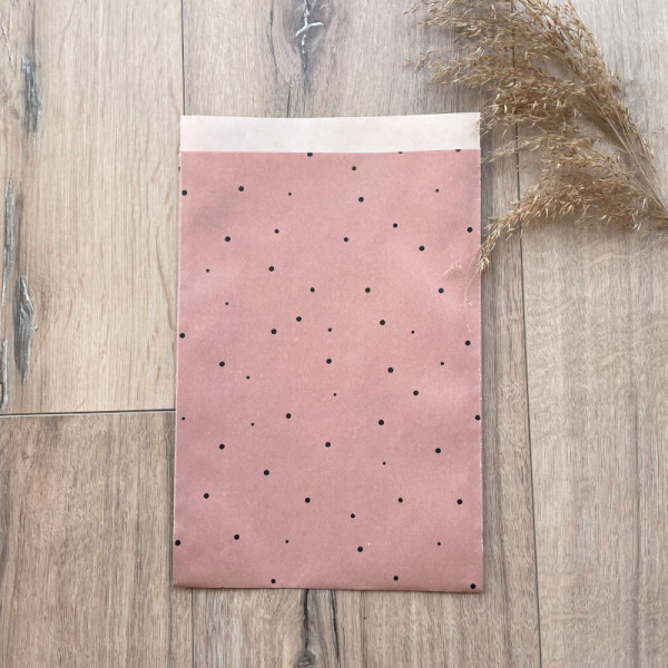 5x PAPIERTASCHE / GESCHENKTASCHE MITTEL ROSA MIT PUNKTEN