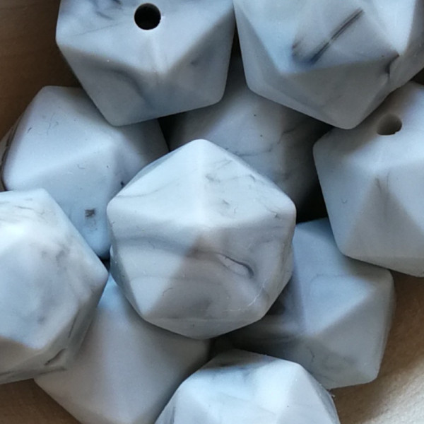 Silikonperle Ikosaeder Marmorgrau 14mm