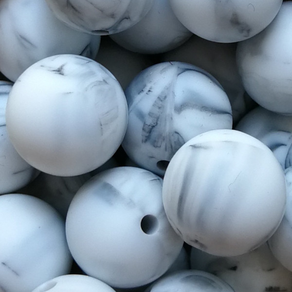 SILIKONPERLE RUND "MARMOR" 15MM