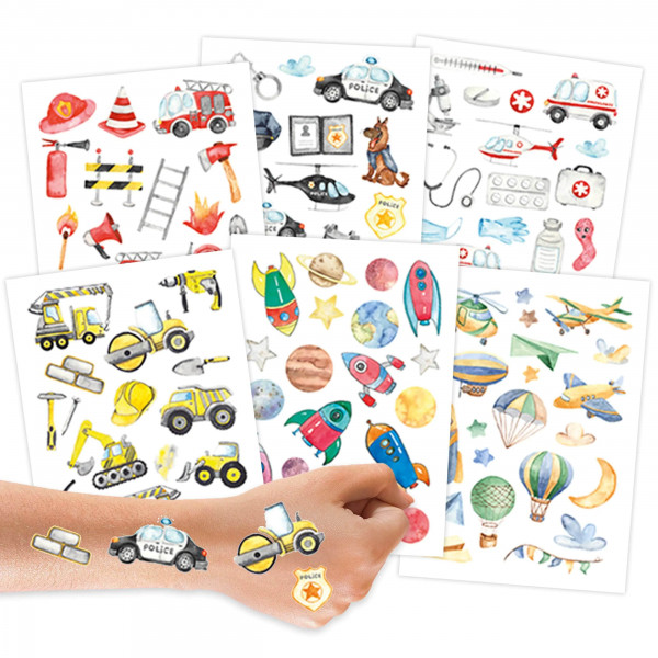 Papierdrachen | Kindertattoos / Tattoos für Kinder - Polizei Bagger Feuerwehr